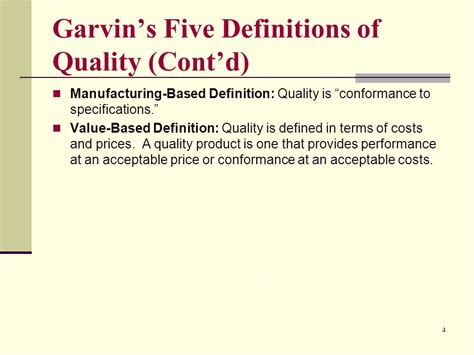 what are the 5 definitions of quality as per garvin